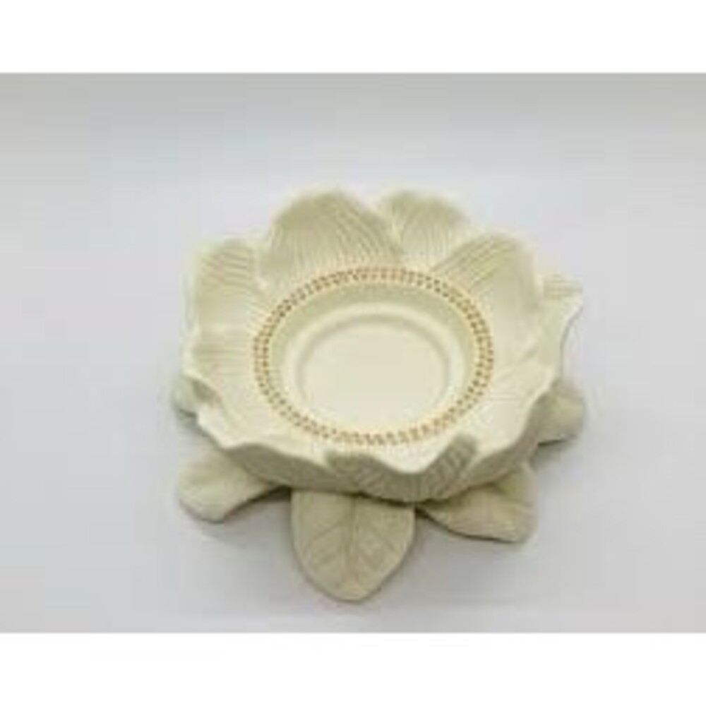 VGT PartyLite P7369 Magnolia Lotus Flower Pillar Bisque Porcelain Candle Holder
